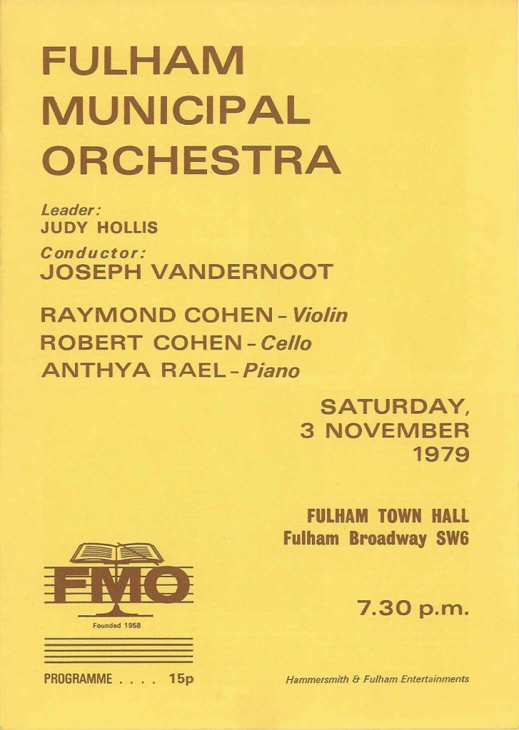 Fulham Municipal Orchestra Programme 3 November 1979
